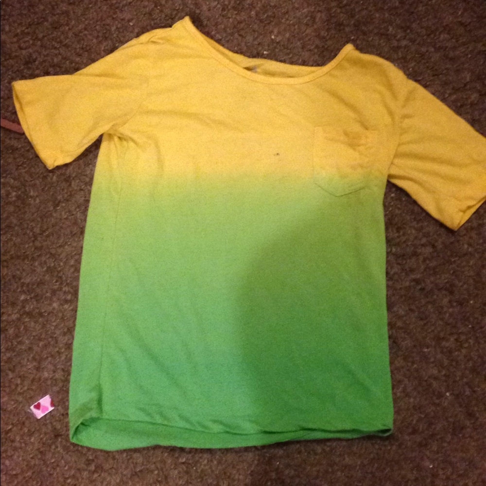 A green and yellow firefly shirt short sleeves